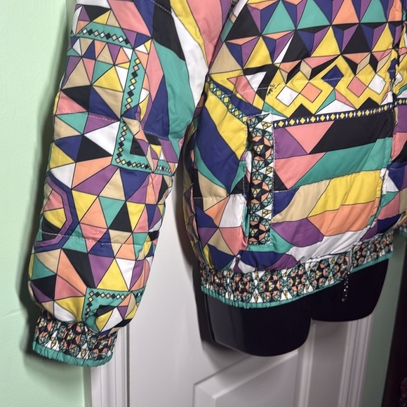 Emilio Pucci Firenze Colorful Abstract Nylon Bomber Jacket Winter Size I 36 US S - Picture 5 of 14